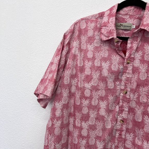 Two paddles‎ short sleeve pineapple mens button down red aloha print shirt Size: - Picture 4 of 7